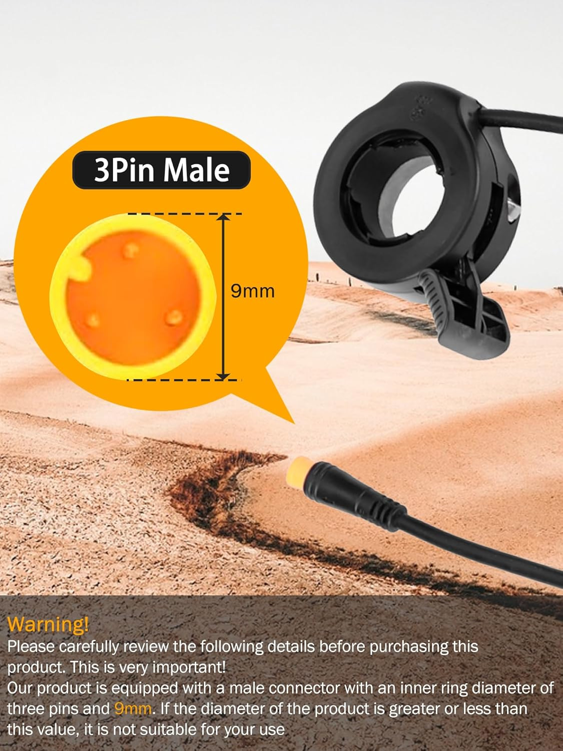 Thumb Throttle Ebike, Electric Bike Thumb Throttle with Male Connector, Waterpro