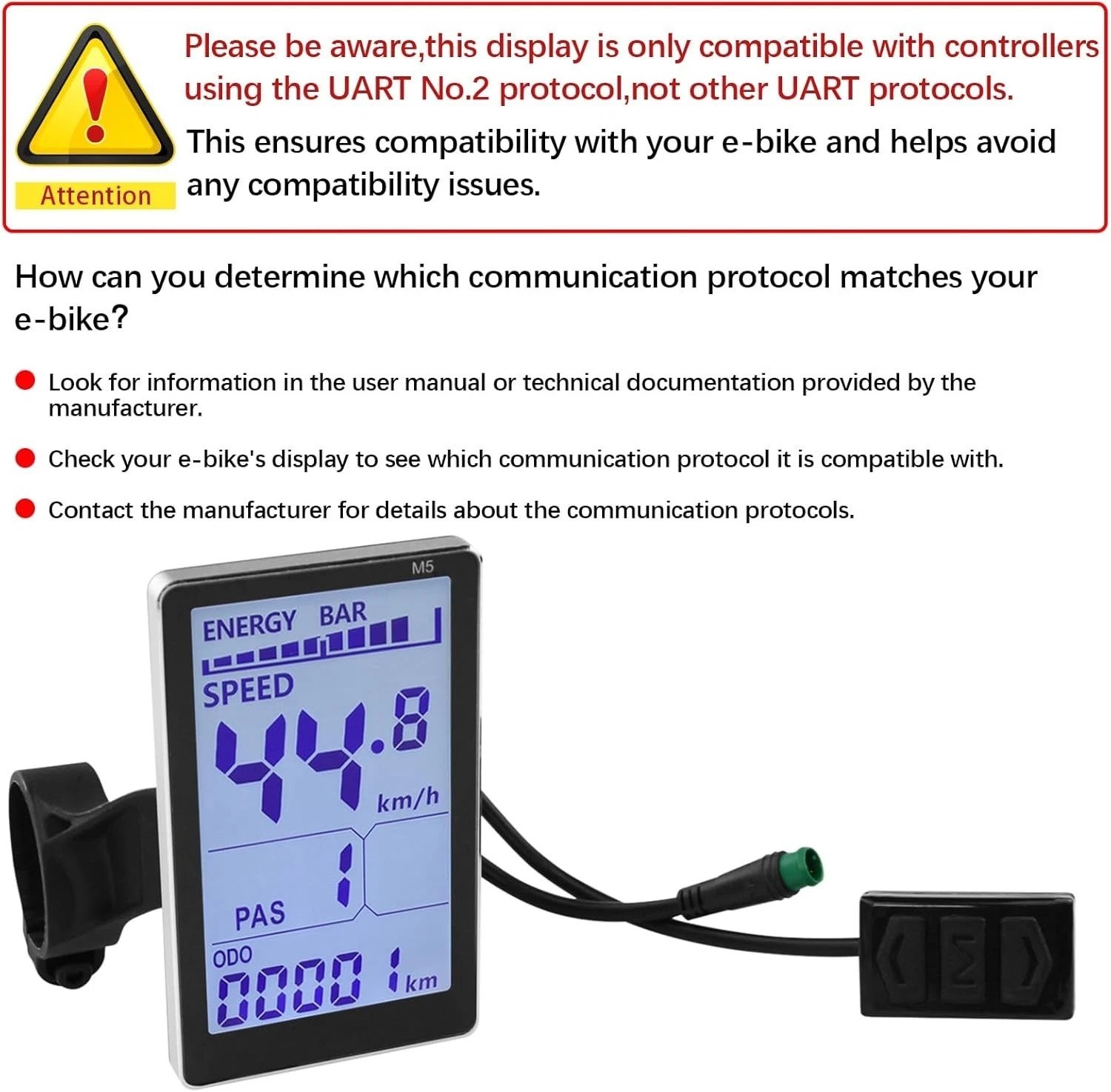 Electric Bike LCD Display, 5 Pin E Scooter M5 Panel Meter Screen with Waterpr…