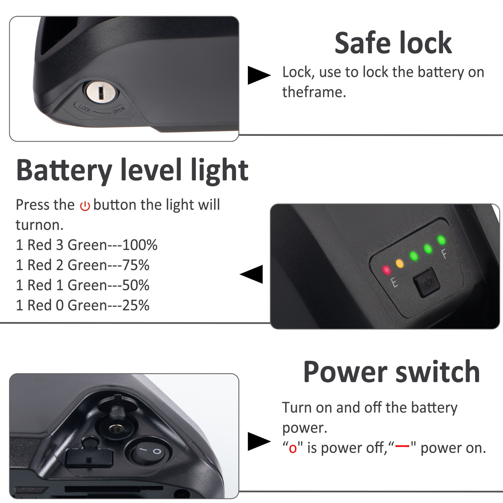36V 10Ah Lithium Ebike Battery Lockable for 500W 750W 1000W Electric Bike Motor