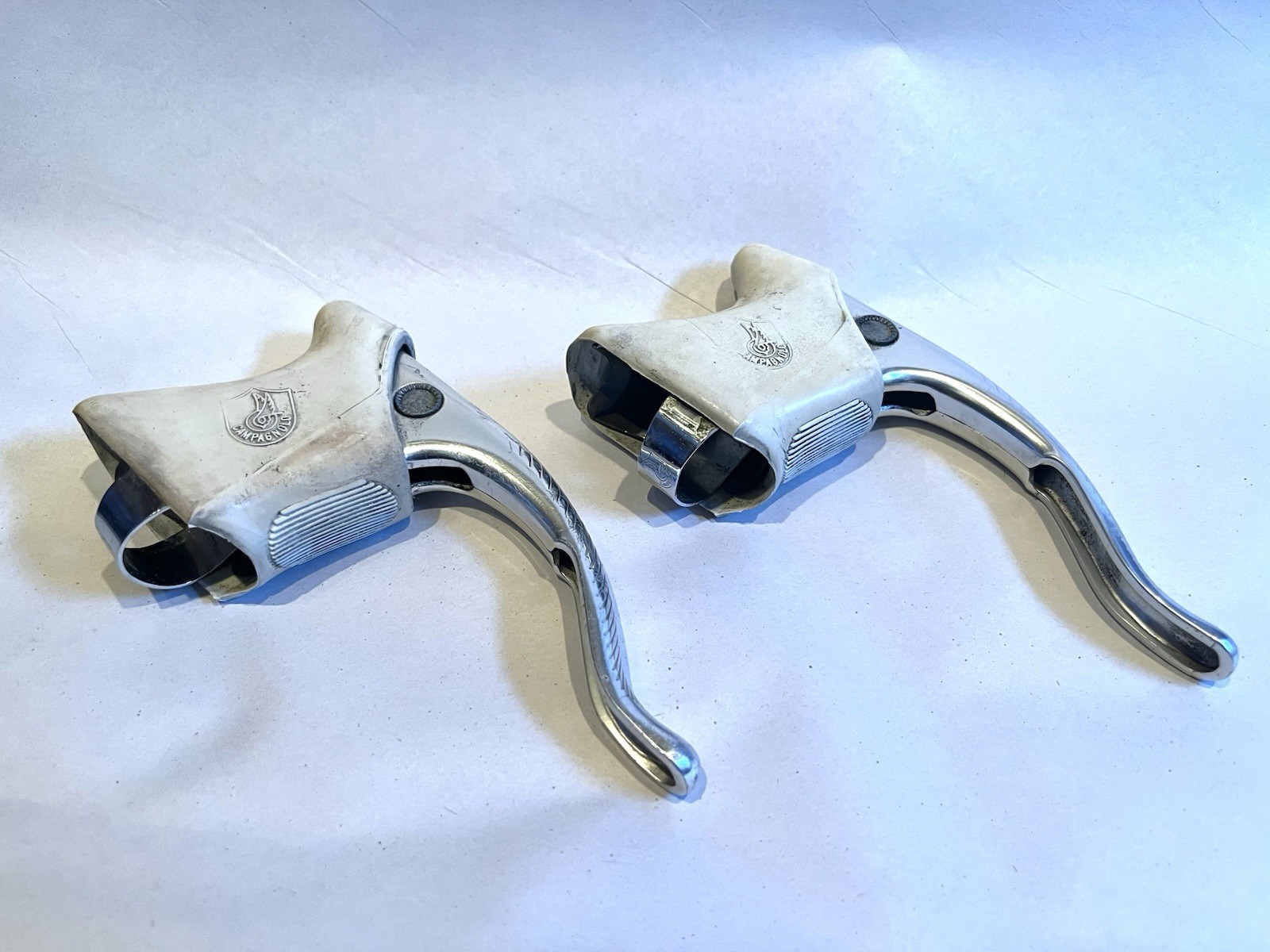 Vintage Campagnolo C-Record Road Drop Bar Brake Levers 23.8mm White Hoods