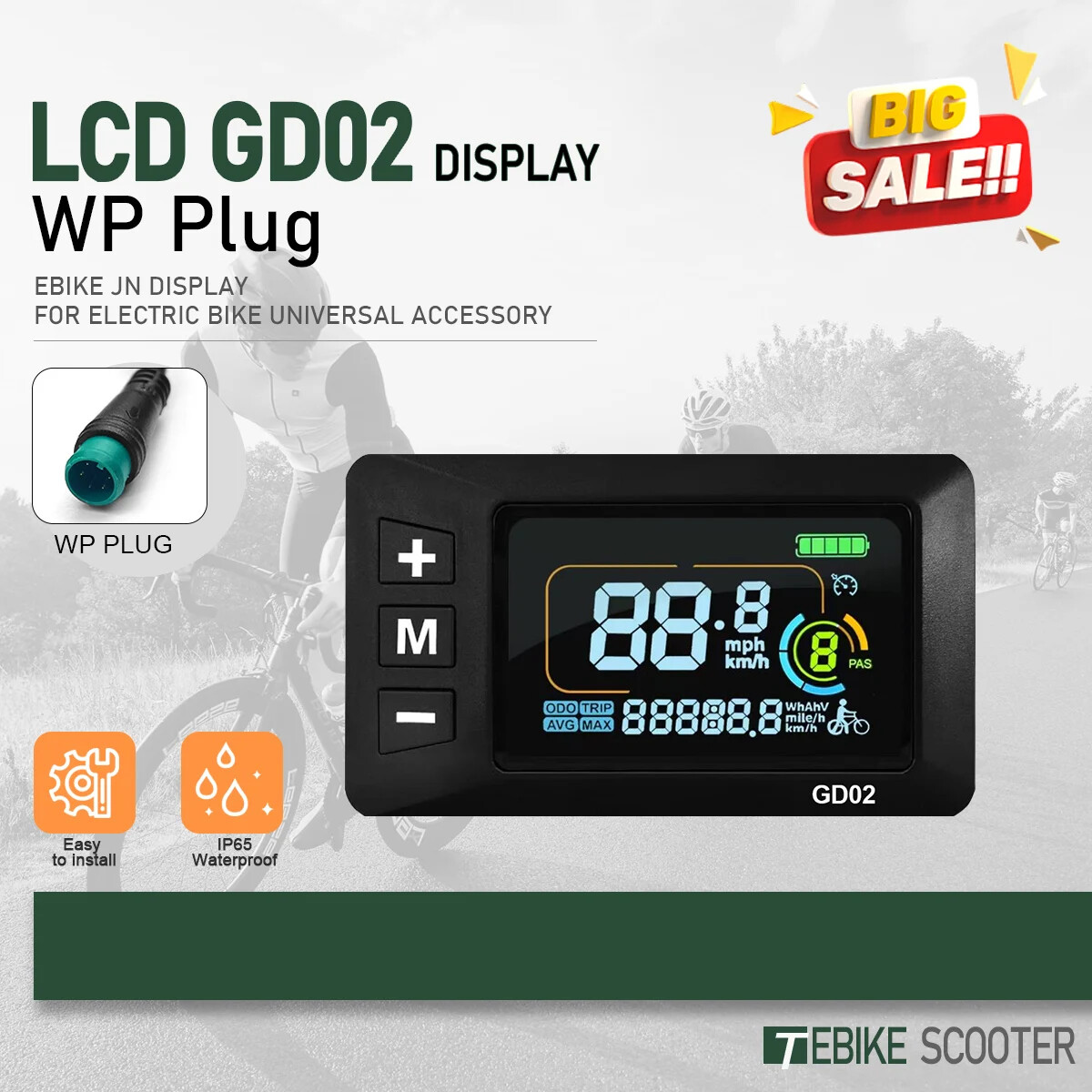E-bike LCD Display 24V 36V 48V 52V 60V SM/WP Plug Compatible with Controllers