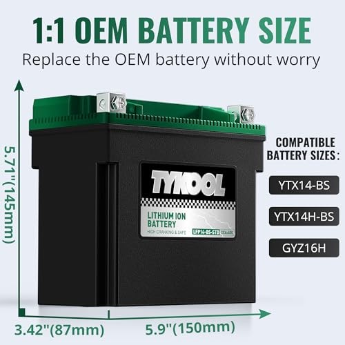 LFPLithium Battery, Replaces YTX14-BS, 400CCA 8Ah Fits for ATV UTV 14-BS-STD