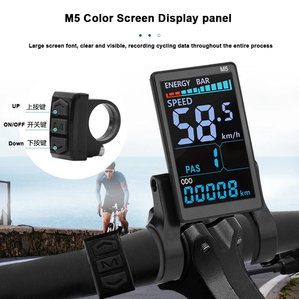 Electric Bike Speed Meter M5 LCD Display Panel Screen 24V 36V 48V 52V 60V 72V.