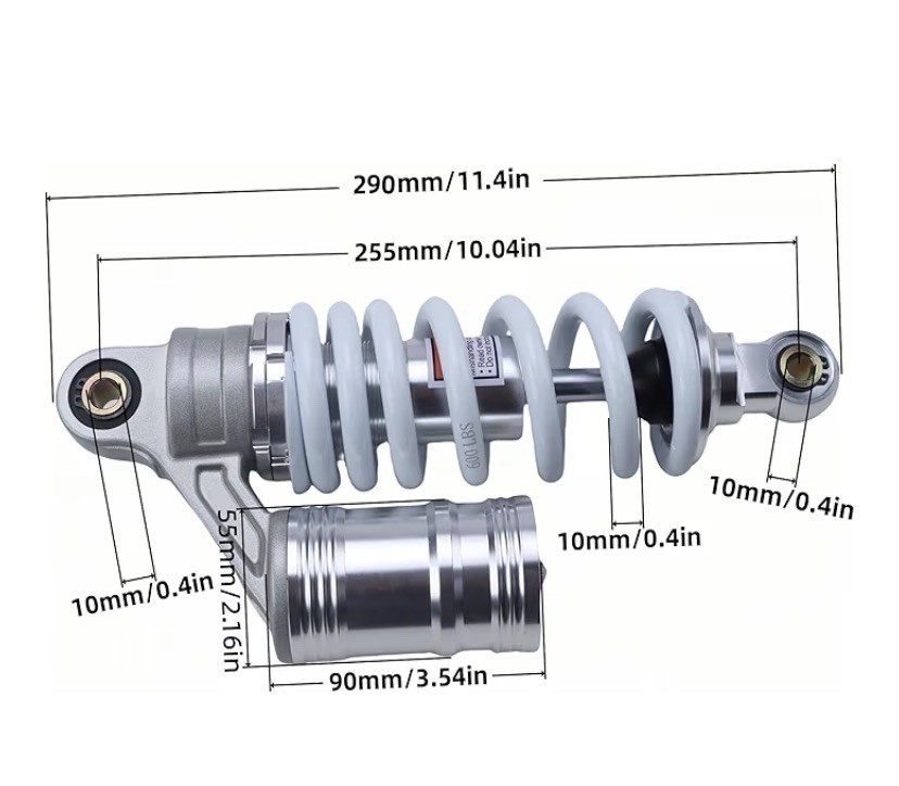 255mm 10” inch 600lbs Rear Air Shock Absorber 10mm Spring 10mm Mounting Hole