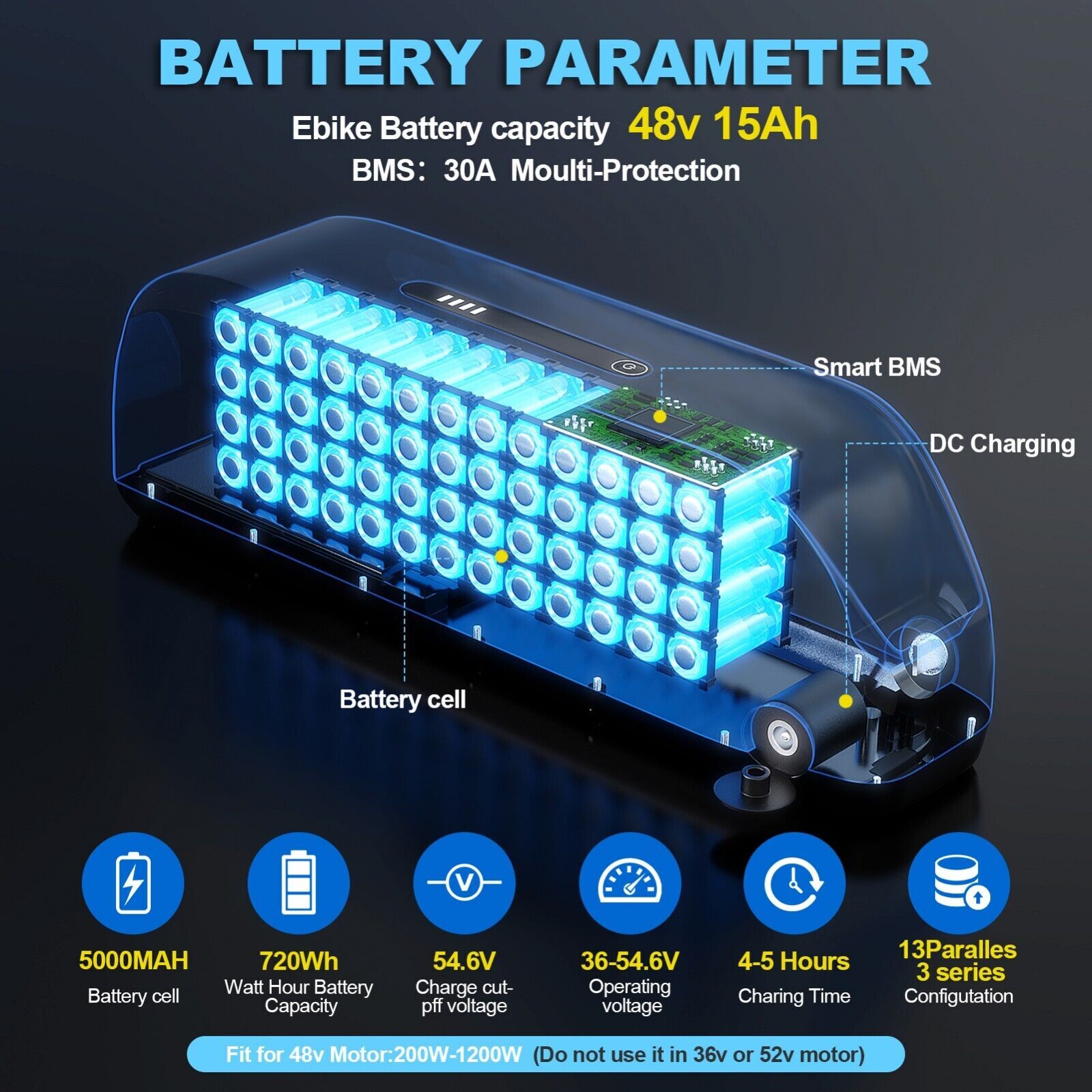 48v lithium battery EBike 48V 15Ah Battery Pack for 0-1000W E-Bike Motor