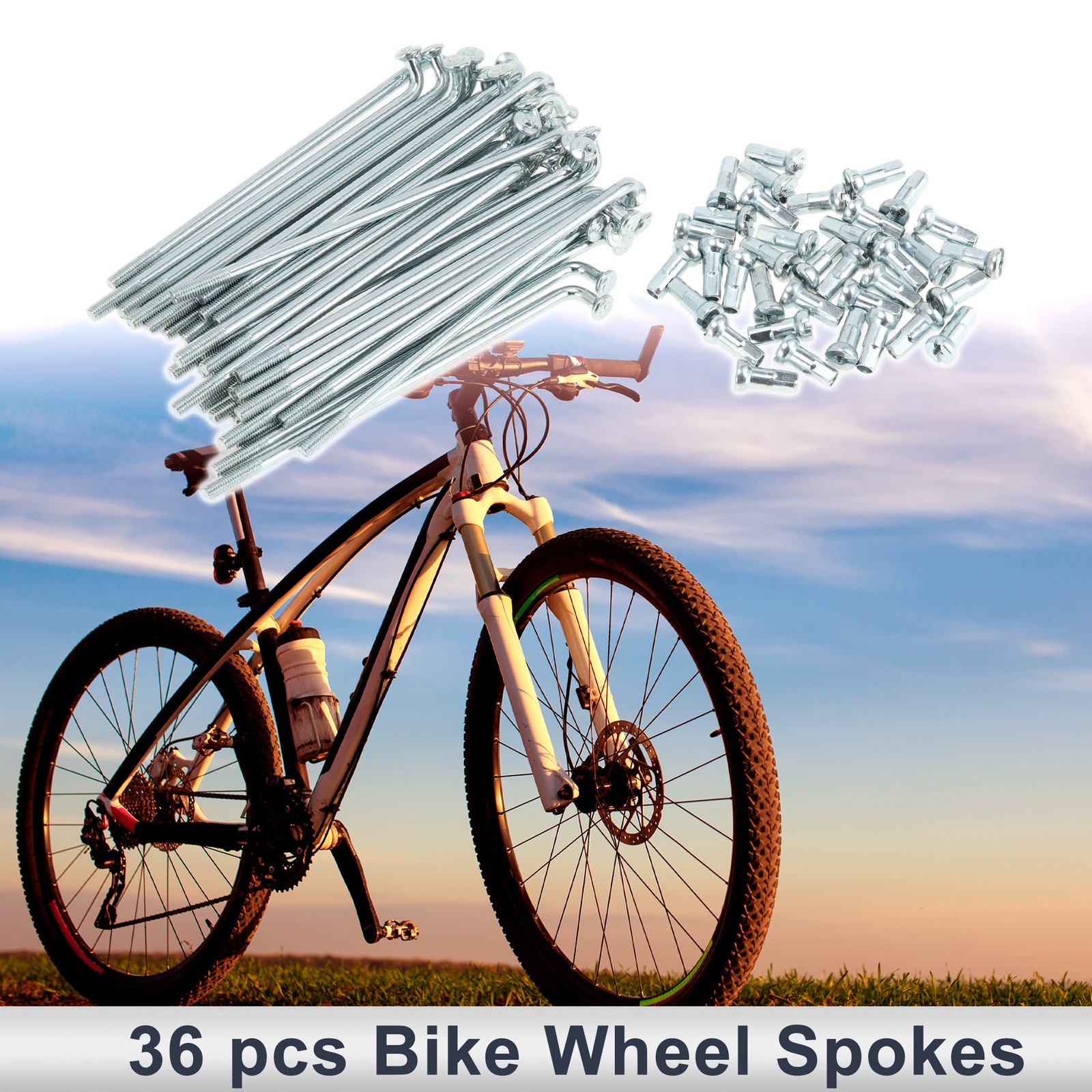 1 Set 12G 74mm Length Bicycle Spokes Nipple Carbon Steel Galvanized Silver Tone