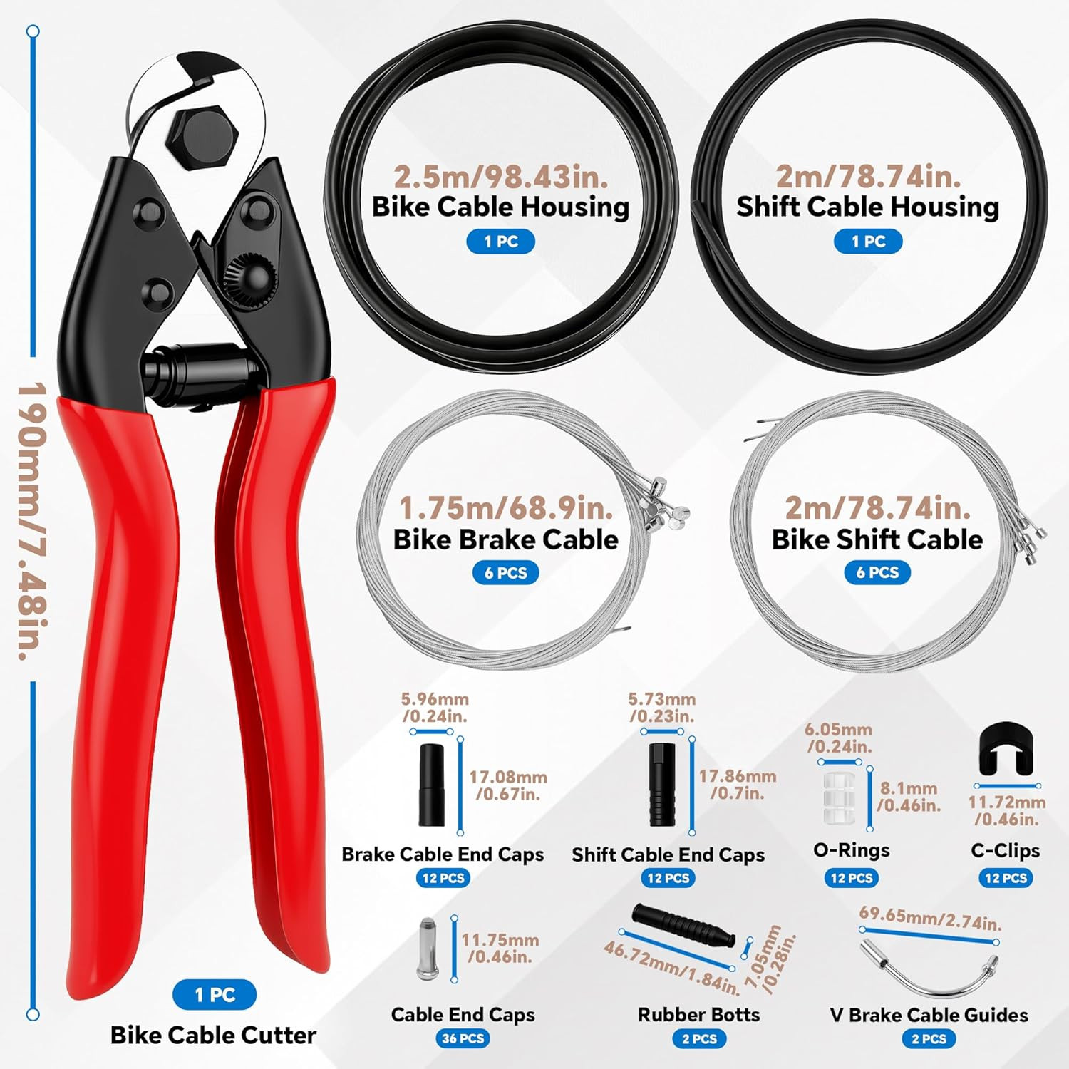 103Pcs Bike Brake Cable Kit with Stainless Steel Wire Cutter, Including Brake an