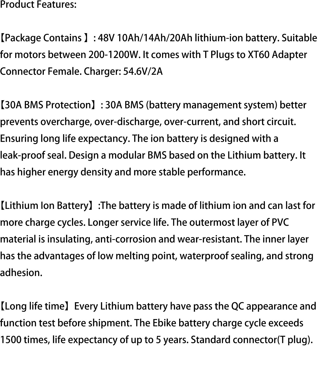 48V 8Ah 10Ah 14Ah 20Ah Lithium Batetry for 20W-1200W Electric Bike Ebike Scooter