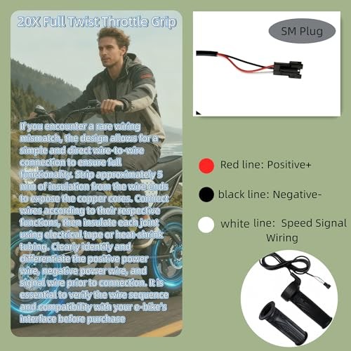 20X Full Twist Throttle Grip（SM Plug） for Ebike 12V-72V, Universal Electric