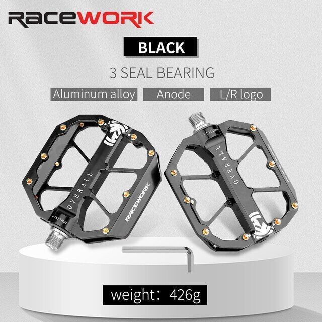Racework Widen Bicycle Pedals Aluminium 3 Bearings MTB Road Bike 9/16″Pedals