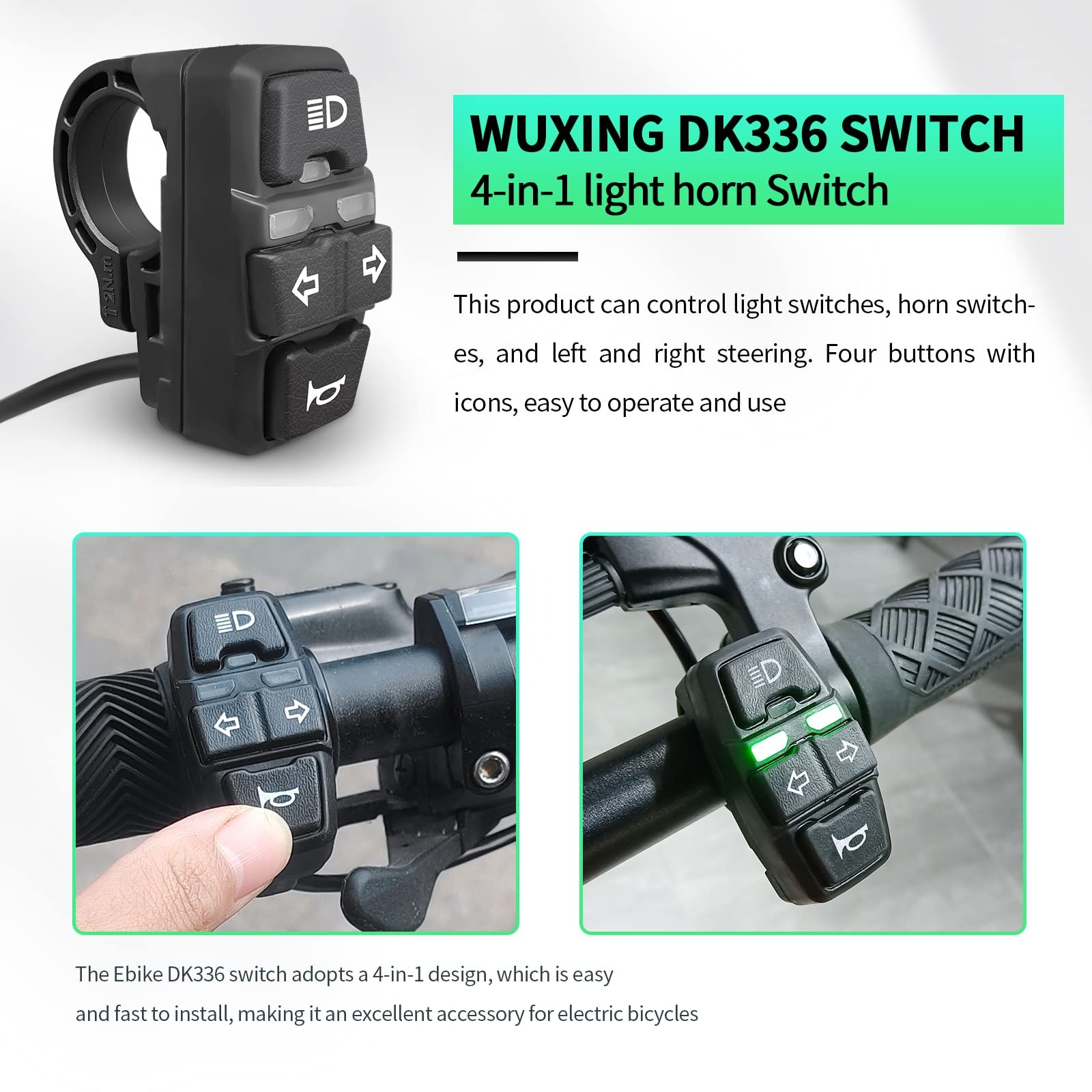 E-Bike Light Switch DK336 Ebike Lamp and Horn Switch for Electric Bike Scoote…