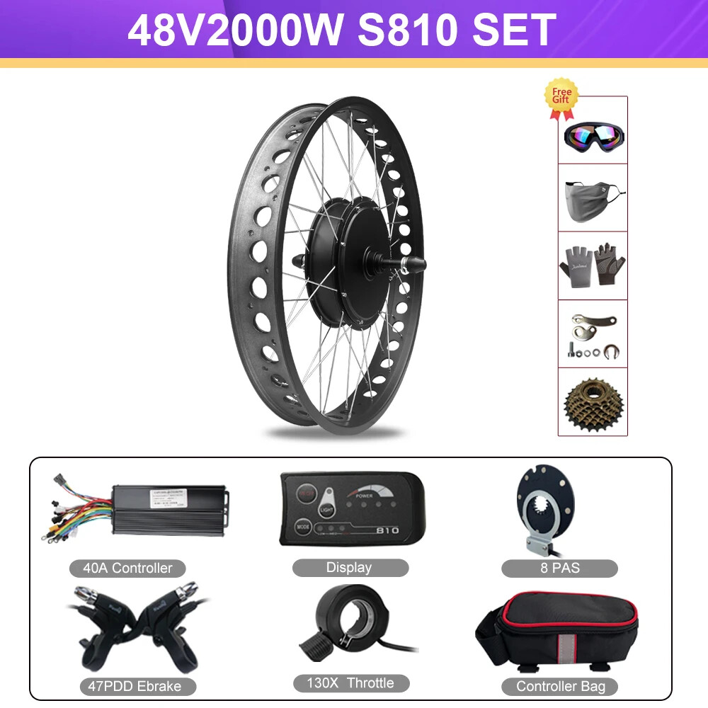 48V 2000W 20 24 26in Snow Fat Tire Electric Bike Rear Rotate Brushless Hub Motor