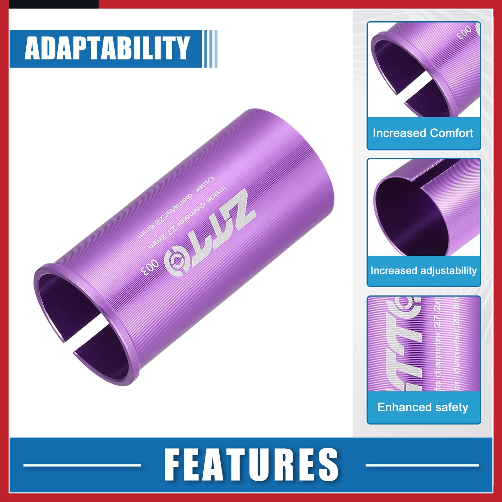 27.2mm 1.07″ ID 28.6mm 1.13″ OD Seat Post Adapter fit for Bicycle Durable Purple