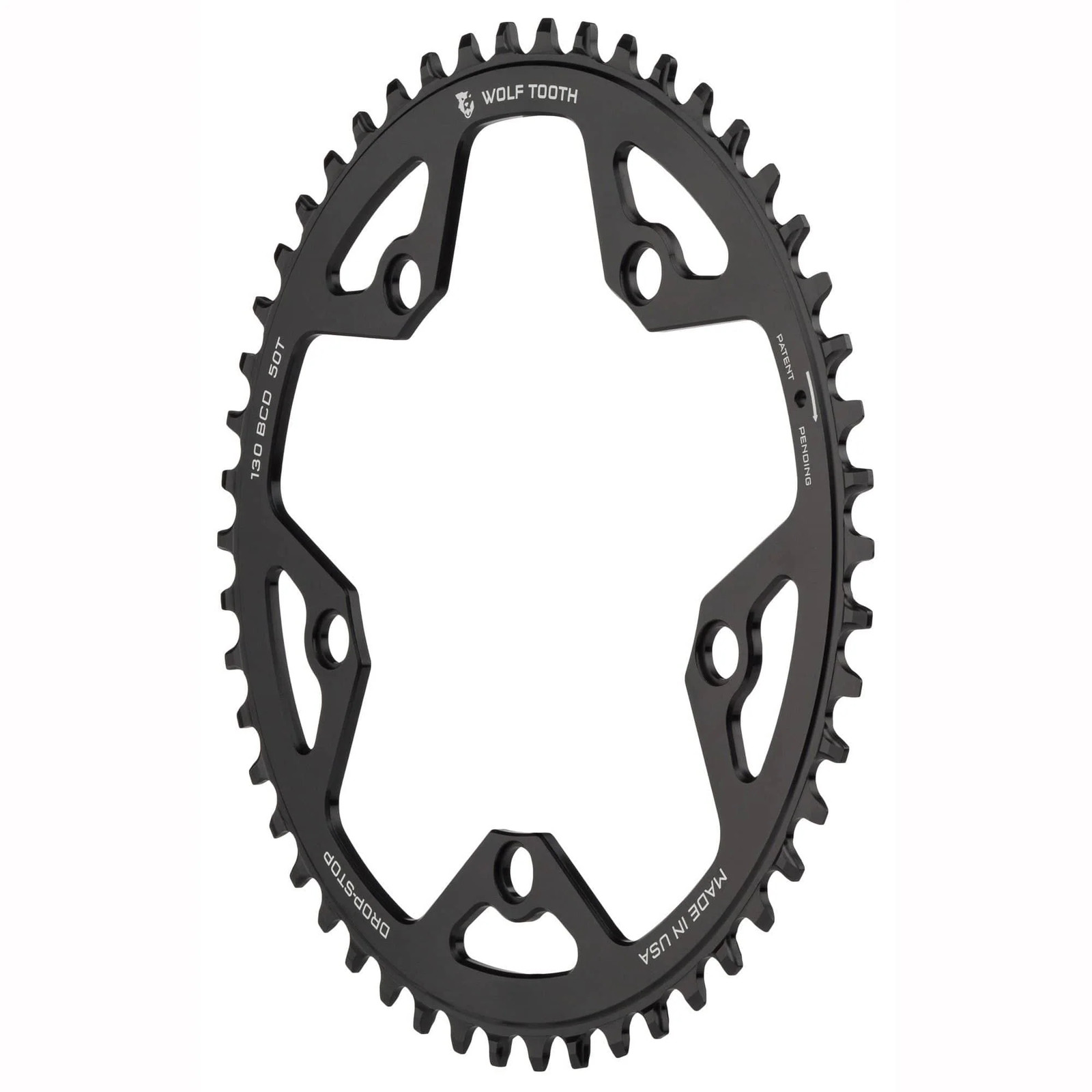 Wolf Tooth Chainring 44t 130 BCD 5-Bolt 10/11/12-Spd Alloy Blk Road Cyclocros