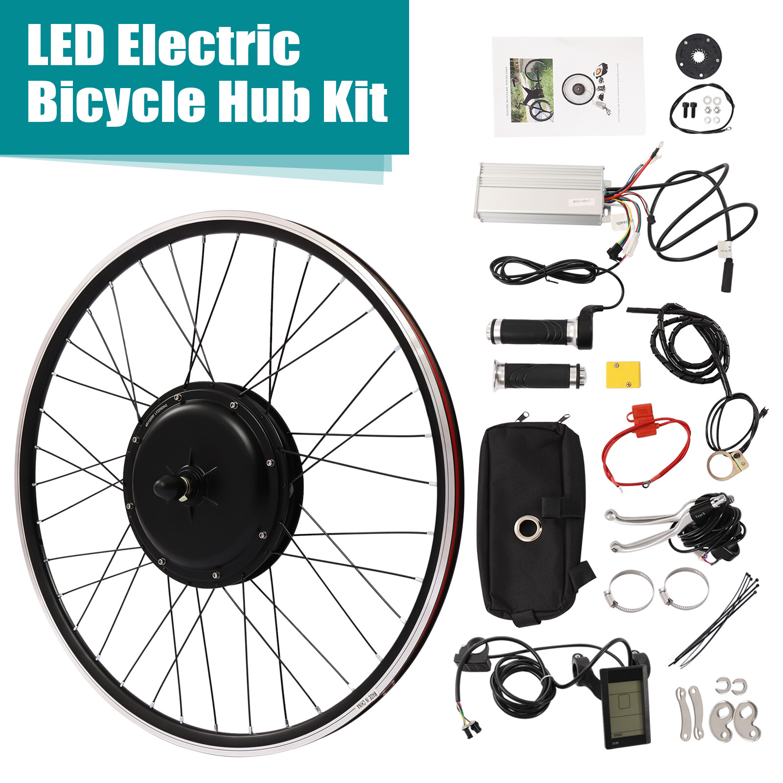 1200W 48V 700c E Bike Motor Hub LCD Front Wheel Electric Bicycle Conversion Kit