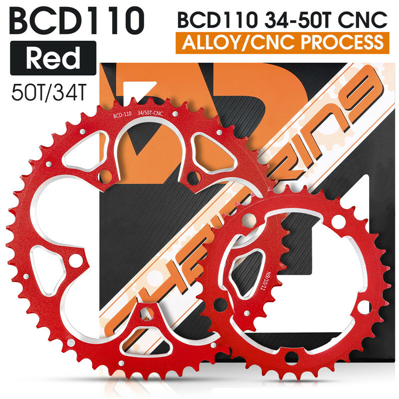 WEST BIKING Road Bike Chainring 110BCD 34T/50T Tooth Plate 8/9/10/11 Speed Red