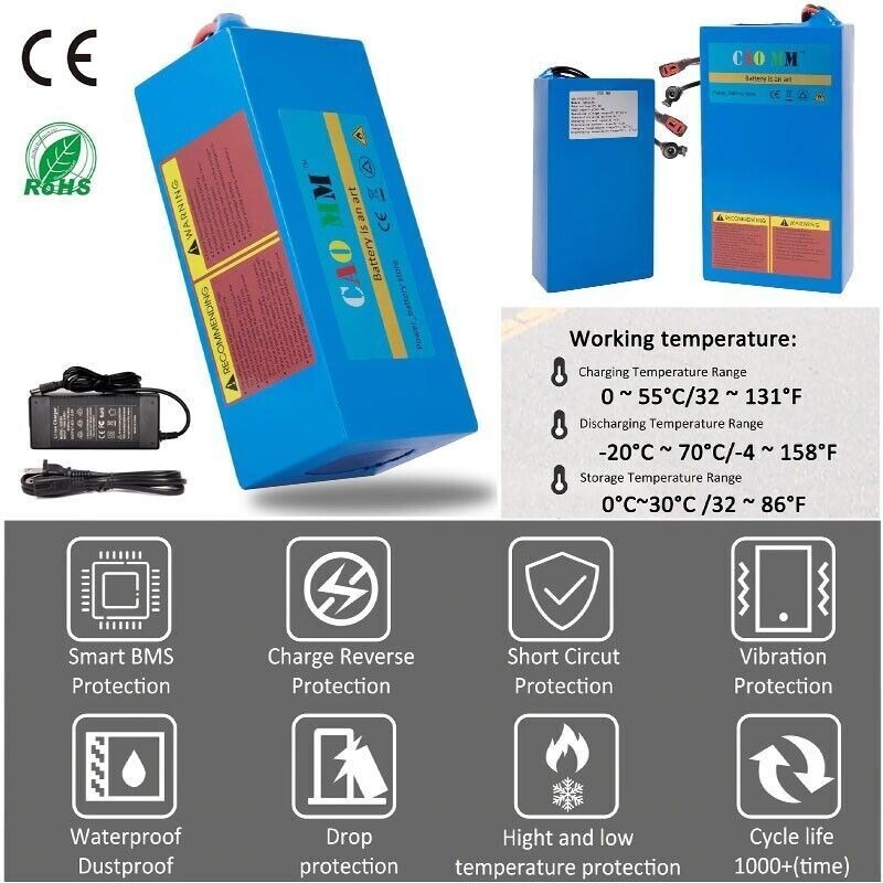 36V 16Ah Ebike Battery 30A BMS For 100-1200W Electric Bicycle Bike Scooter Motor