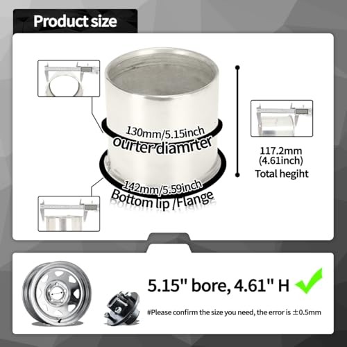 2Pcs 5.15inch Aluminum Trailer Wheel Center Caps Push Through 5.15″ Bore 4.61″