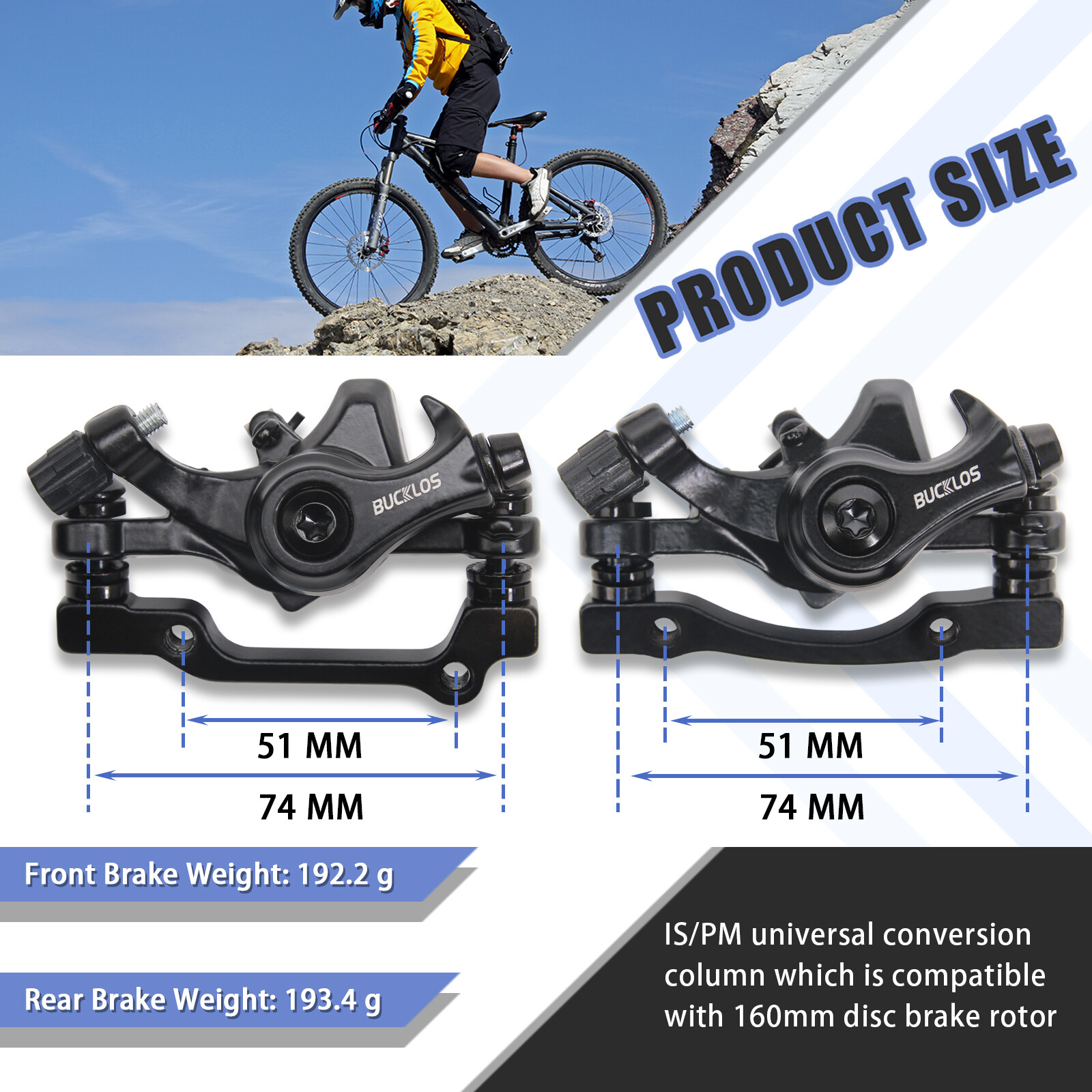 BUCKLOS Mountain Bicycle Mechanical Disc Brake Caliper Front/Rear Brake Pad US
