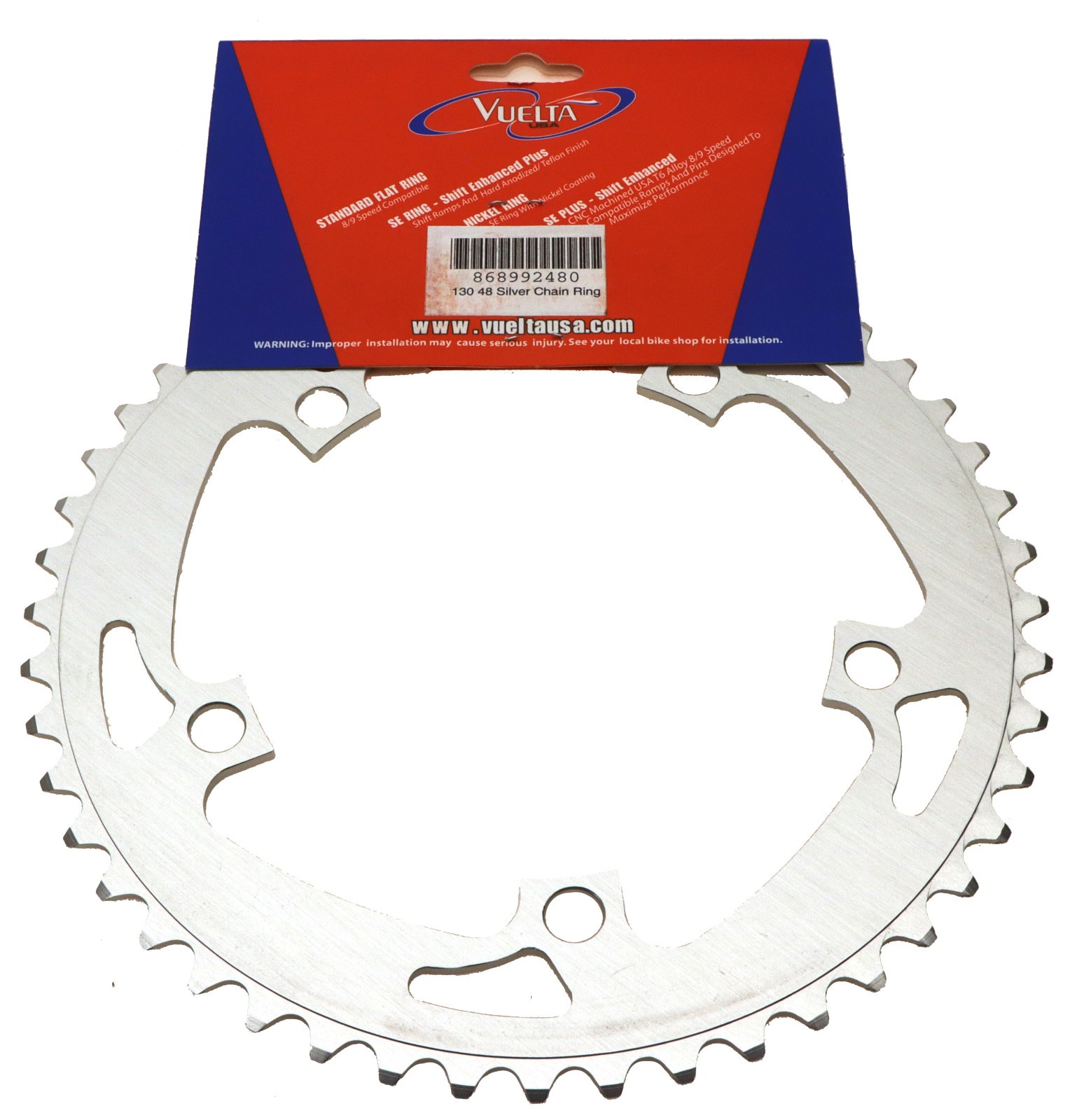Vuelta Standard 48T 130 BCD T6 Alloy Silver 5 Bolt NOS Made in USA