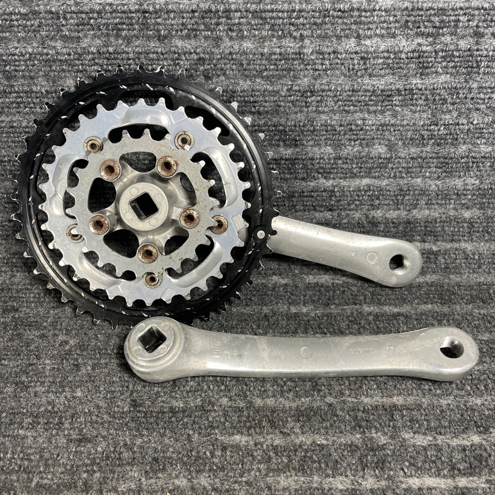 Vintage SACHS New Success Crankset 175mm Triple 42/32/22t Chainrings Sugino READ