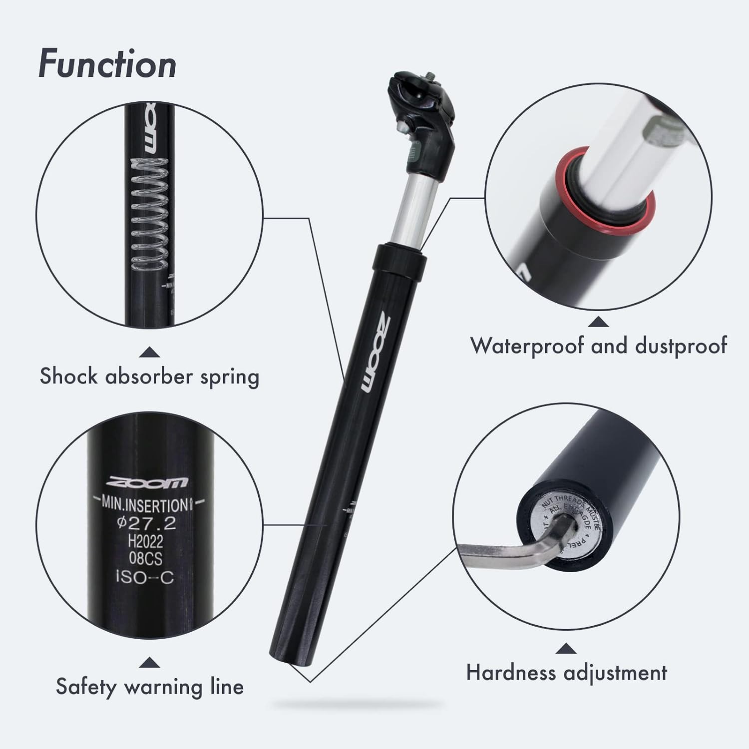 DJC Bike Suspension Seatpost Shock Absorber Damper Post 27.2 30.9 31.6 mm, Li…