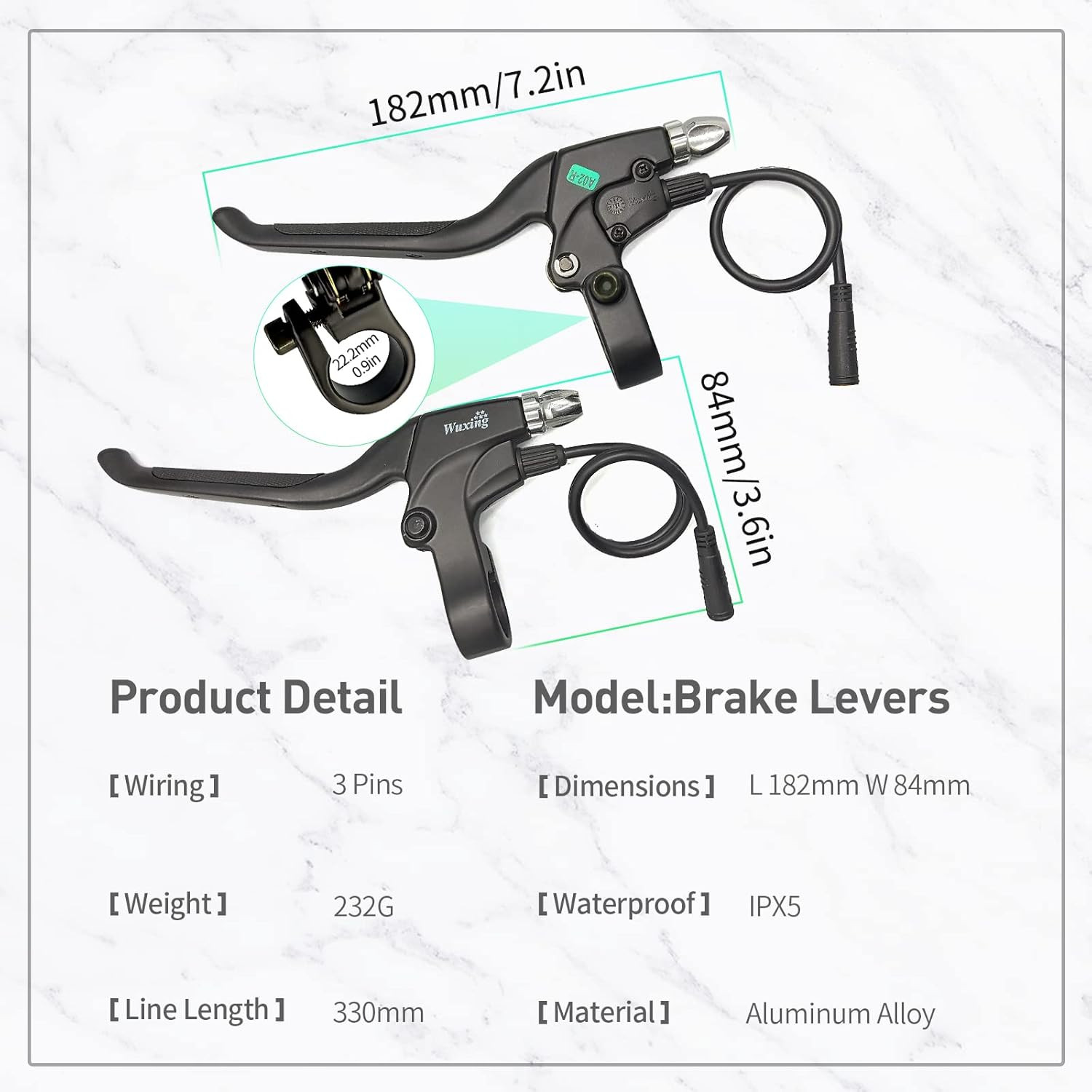 Electric Bicycle Brake Lever with 2-Pin Male Connector, Cut off Power When Braki