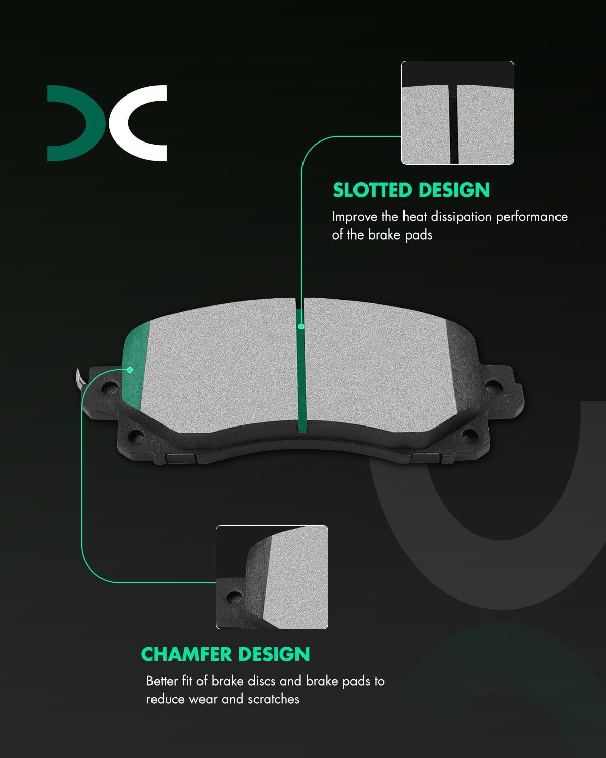SCITOO D2045 D1114 Front Metallic Rear Ceramic Brake Pads Sets w/Hardware Replac