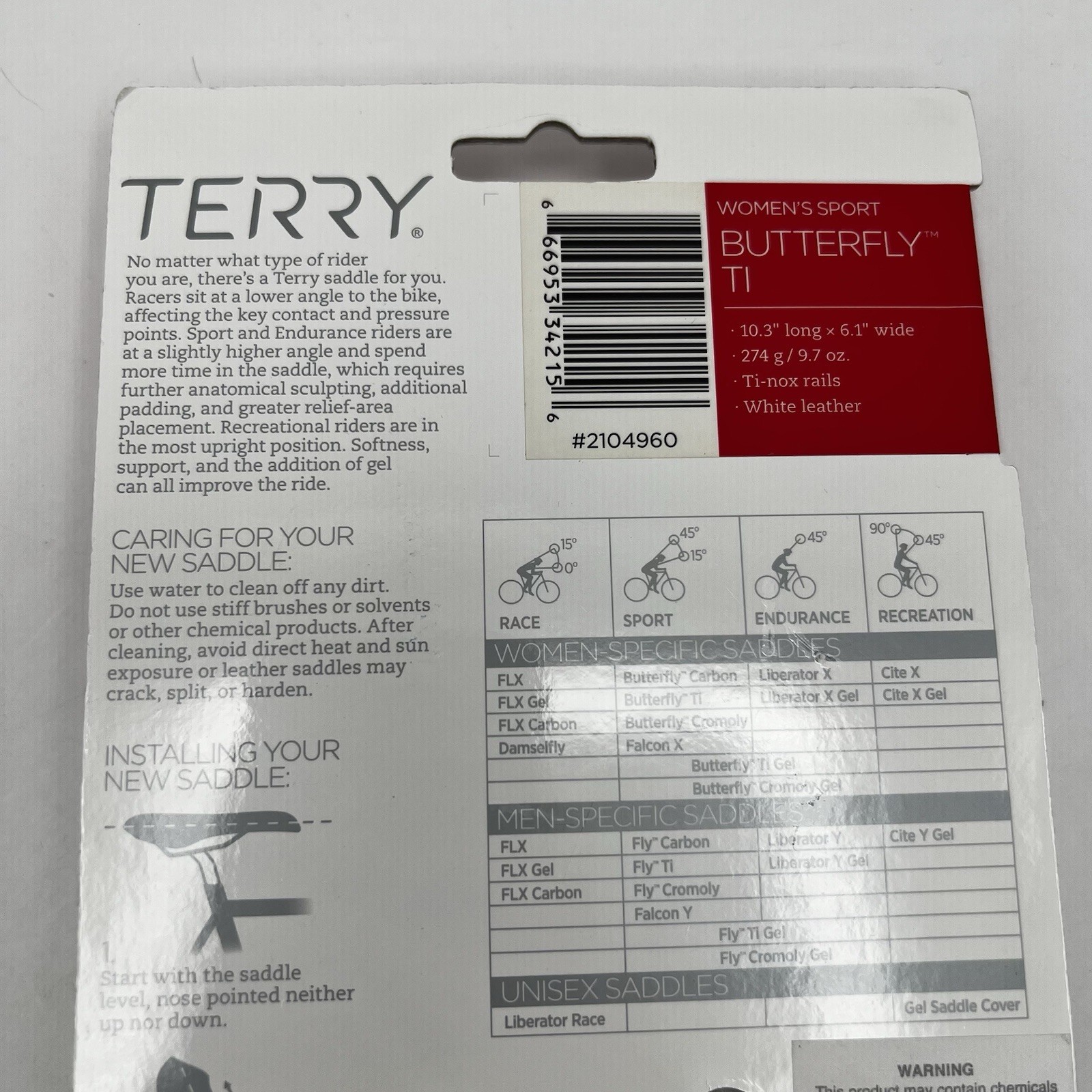 Terry Women’s Butterfly Ti Bike Saddle Seat, Comfortable Center Cutaway, White