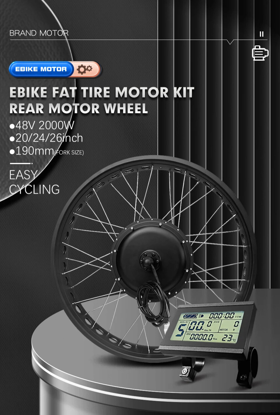 48V 2000W 4.0Tyre Hub Motor Wheel Dropout 190mm for Snow E-bike Conversion Kit