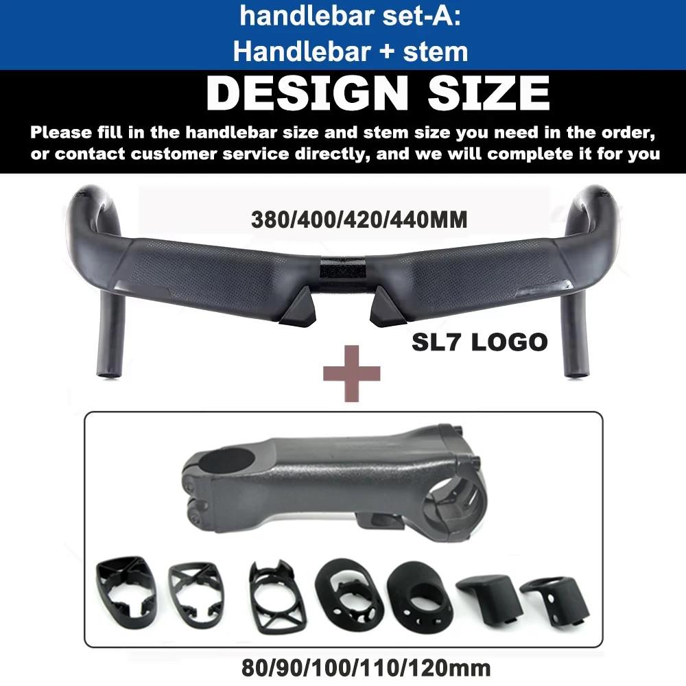 Carbon Fiber Road Bike Handlebar 31.8mm 380-440mm + Alloy Stem 80-120mm