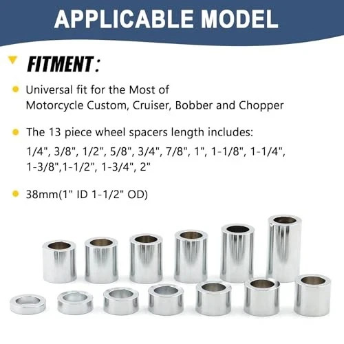 13 Pcs Wheel Axle Spacer Kit 1″ ID 1-1/2″ (1.5) OD I.D.1″-O.D.1-1/2″ Chrome