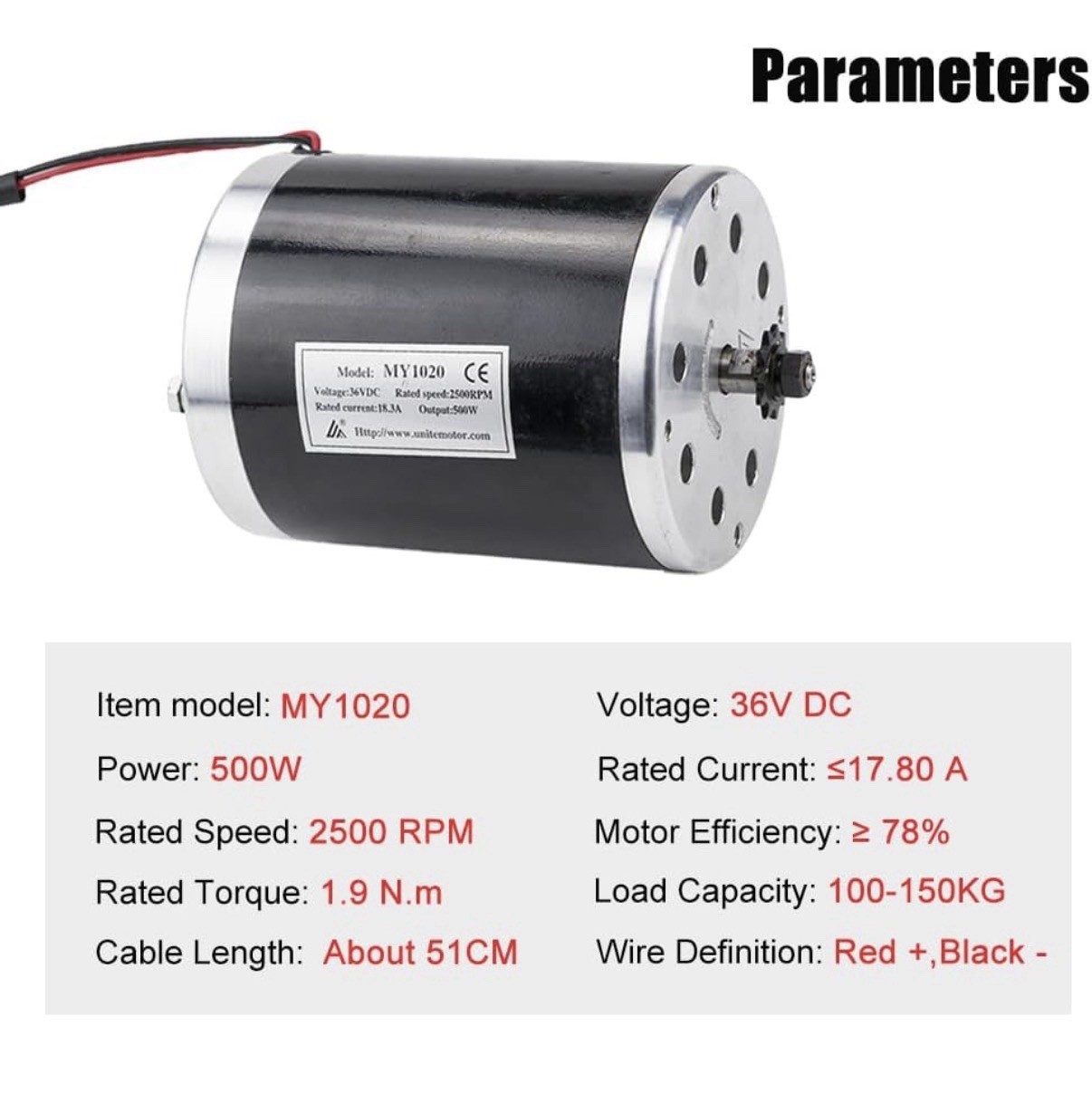 MY1020 36V 500W Electric Motor Kit Controller Chain Throttle Grip Brand New