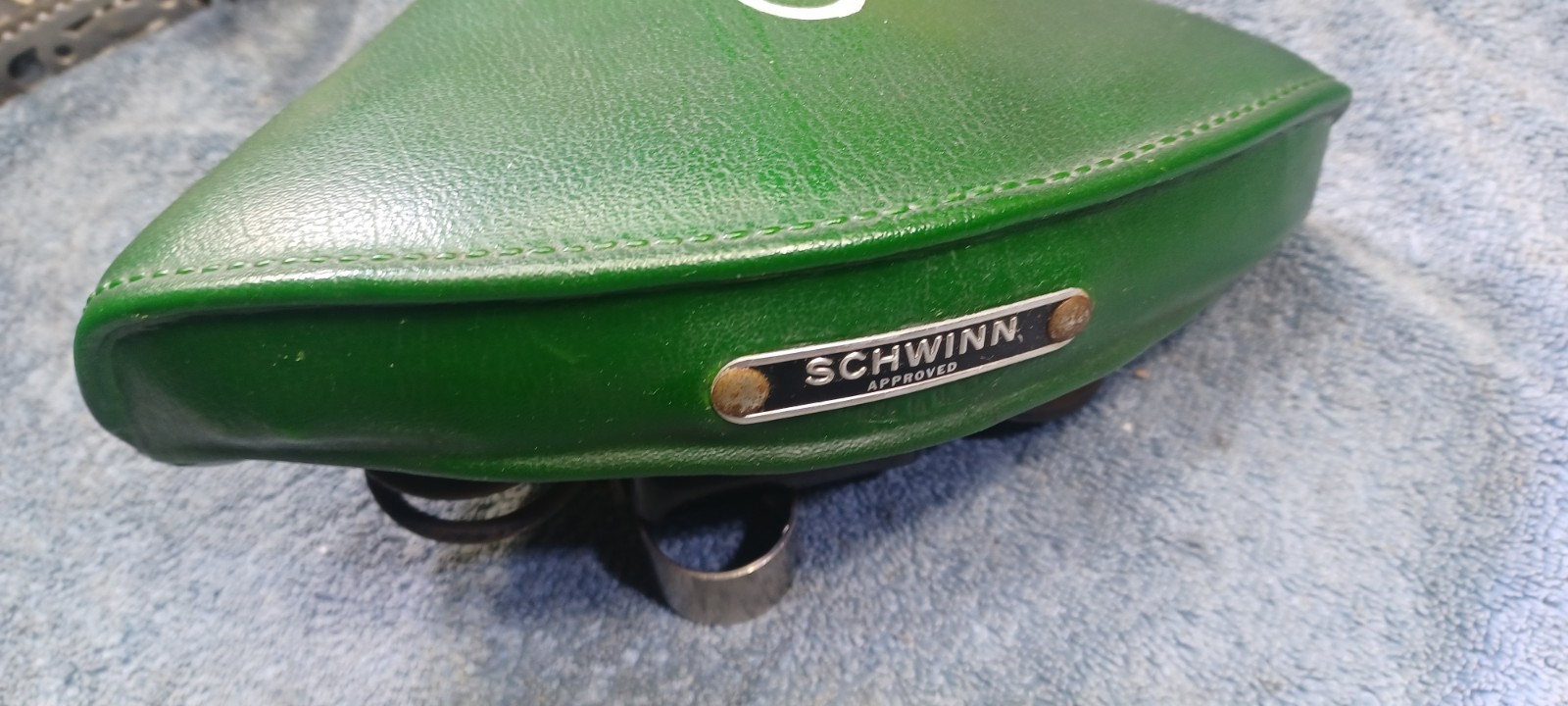 VGC Vintage «S» type Schwinn Green Mesinger Bicycle Seat Saddle with seatpost