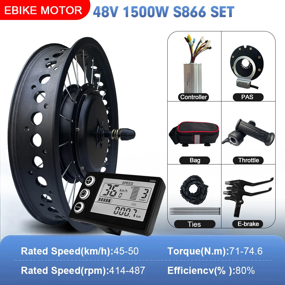 20/24/26inch E-bike Fat Tire Conversion Kit 48V 1500W Front Wheel Conversion Kit