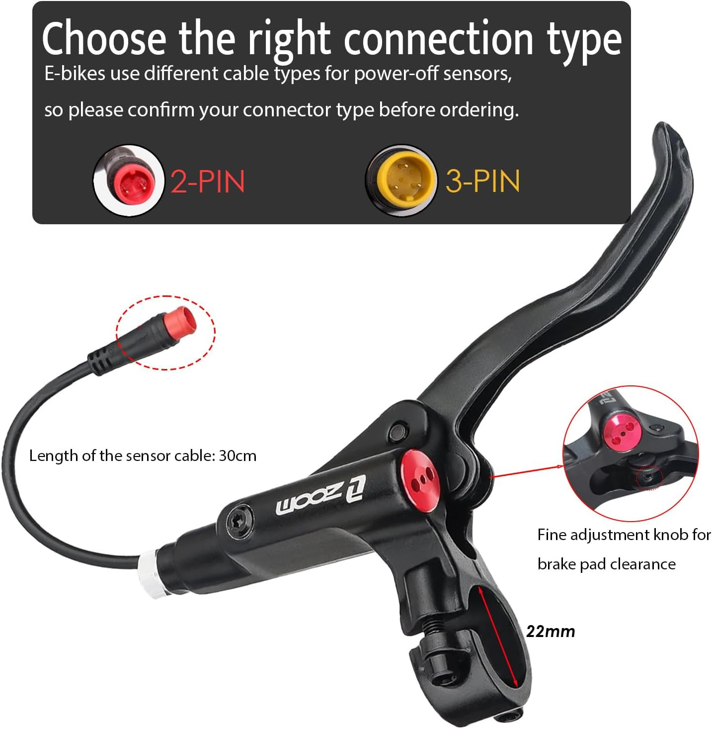 ZOOM HB876E Hydraulic E-Bike Brake Kit with 1 Pair 4-Piston Brake Pads, 2-Pin Po