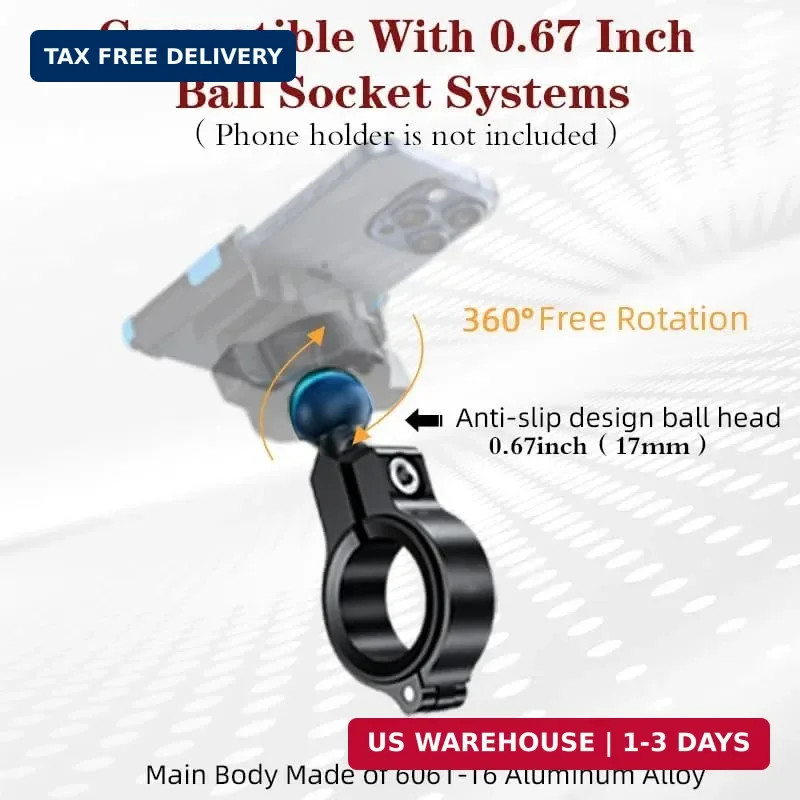 Aluminum Handlebar Base Mount with 17mm Ball Head Adapter for Round Rail Diamete