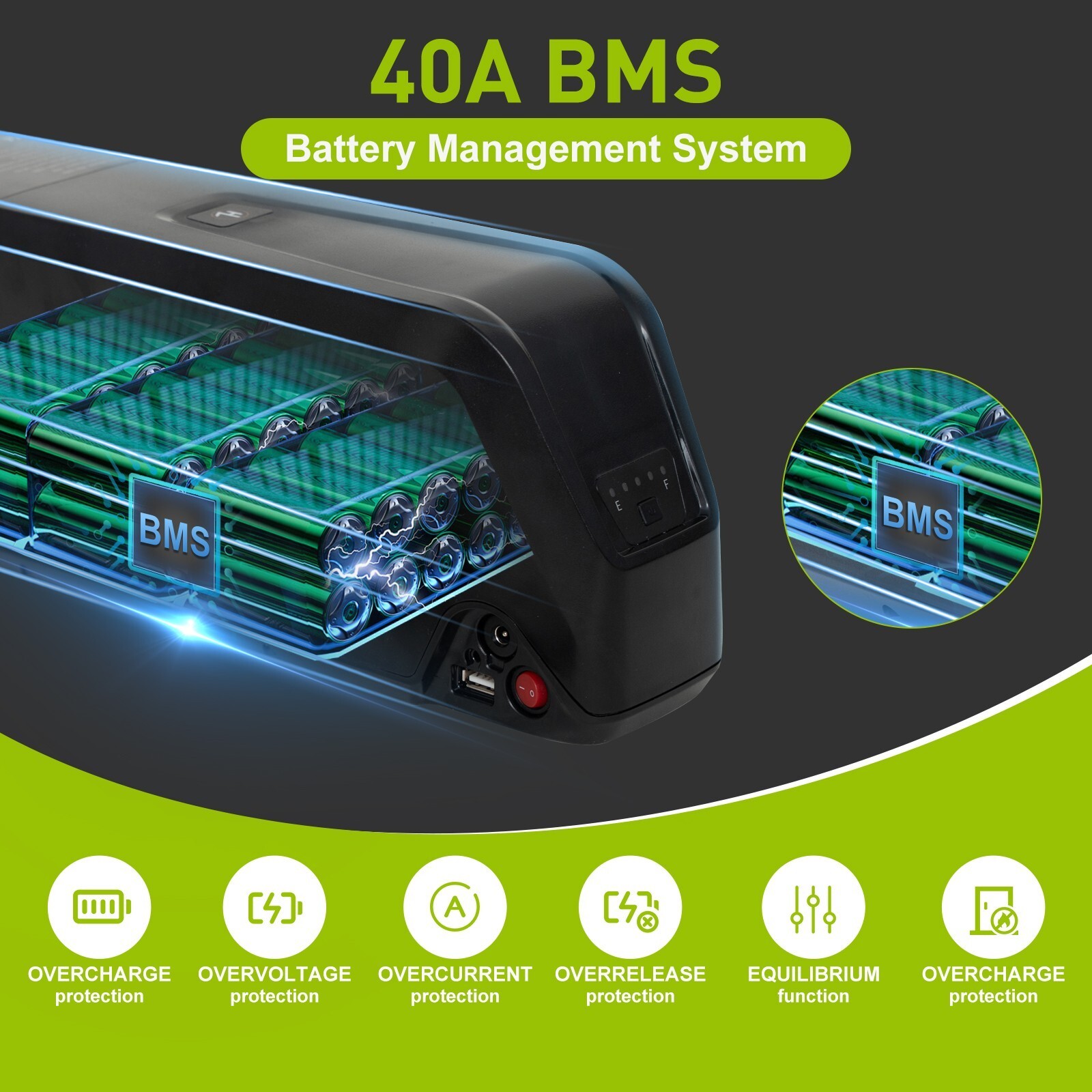 52V 48V 36V 20Ah Ebike Battery 20W-2000W Electric BIKE Black Lithium Battery