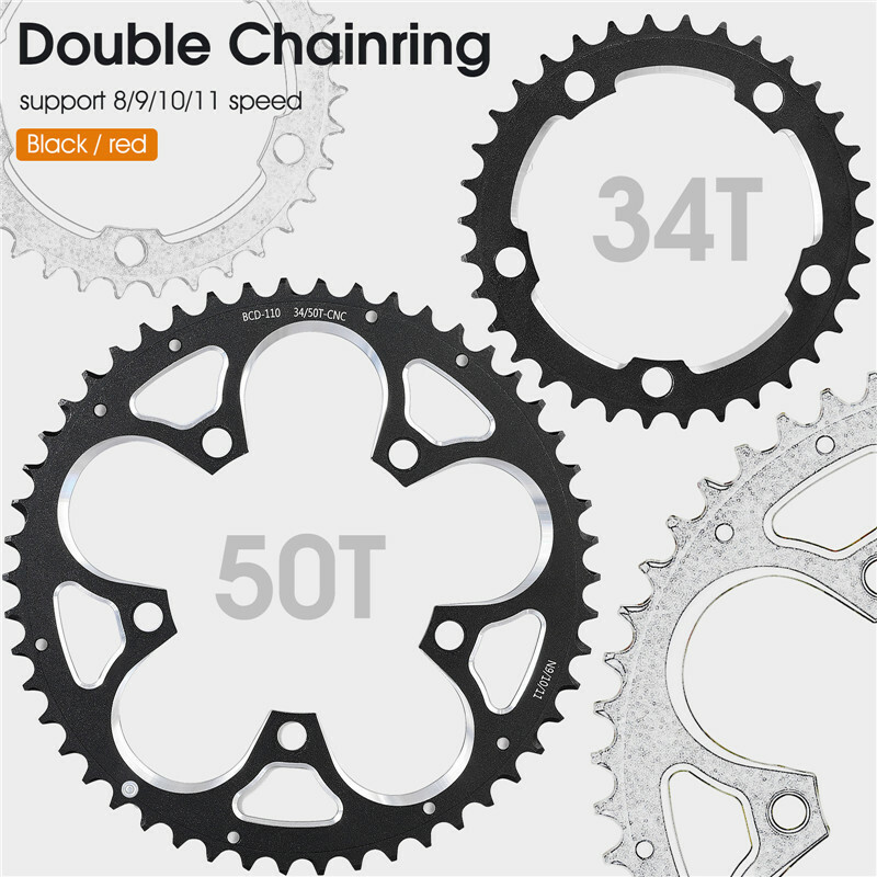 WEST BIKING Road Bike Chainring 110BCD 34T/50T Tooth Plate 8/9/10/11 Speed Black