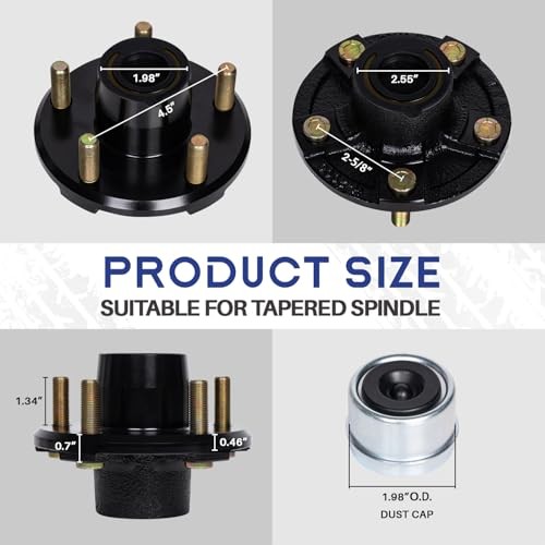 2 Sets Pre-Iubricated Trailer Hub Kits 5 on 4.5» for 3500 lbs Axles 1 BLACK