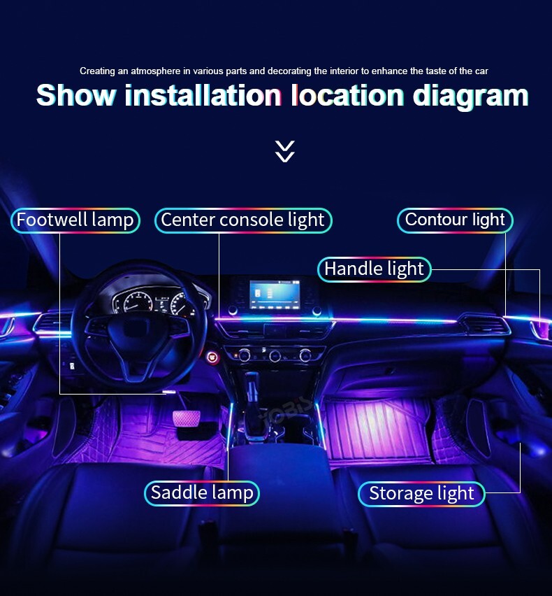 6 in 1 Full LED Bead Symphony Dream Car Interior Ambient Lighting Wireless Kit