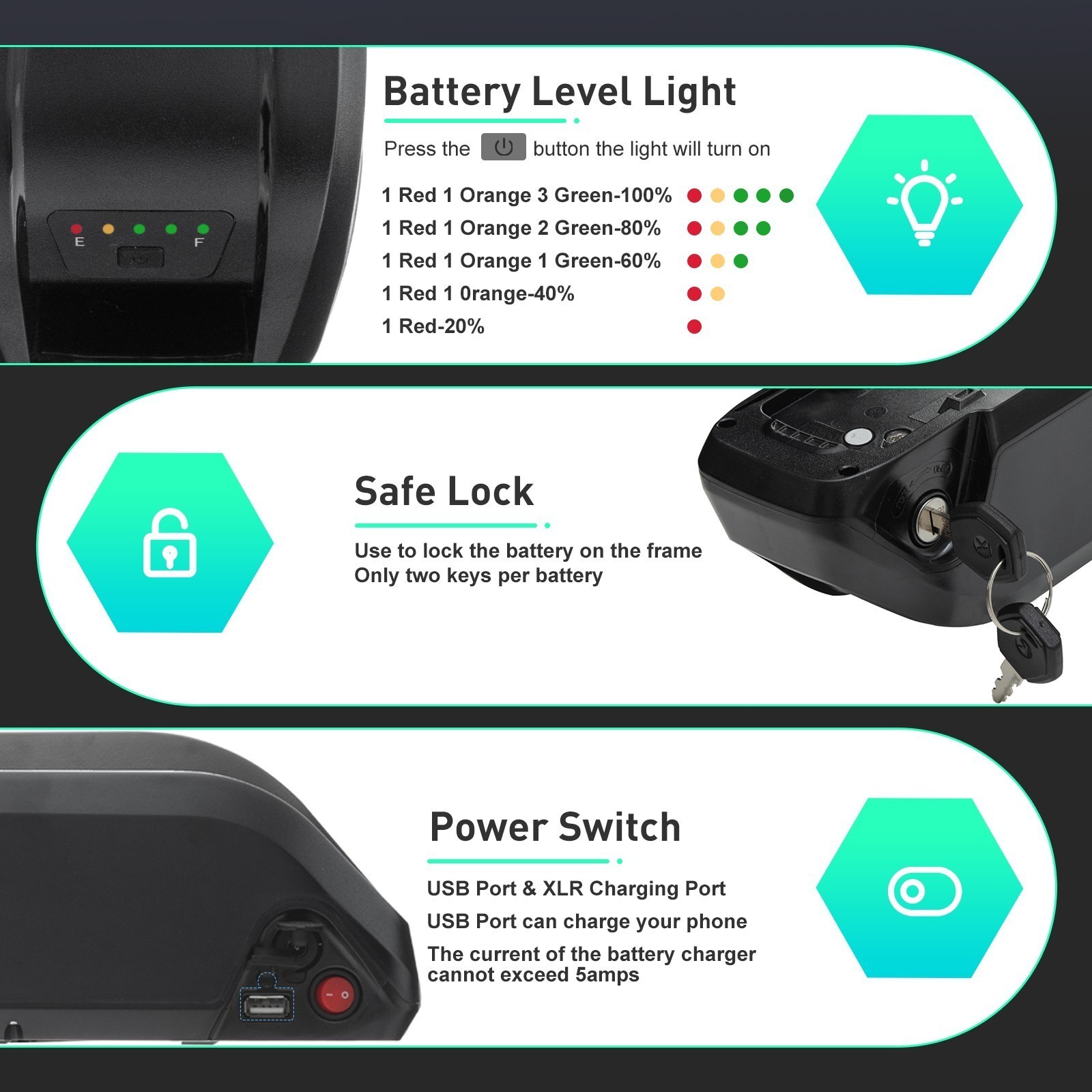 36V 10Ah 15Ah 20Ah Hailong Ebike Battery Lithium Pack For ≤1500W Motor 30A BMS