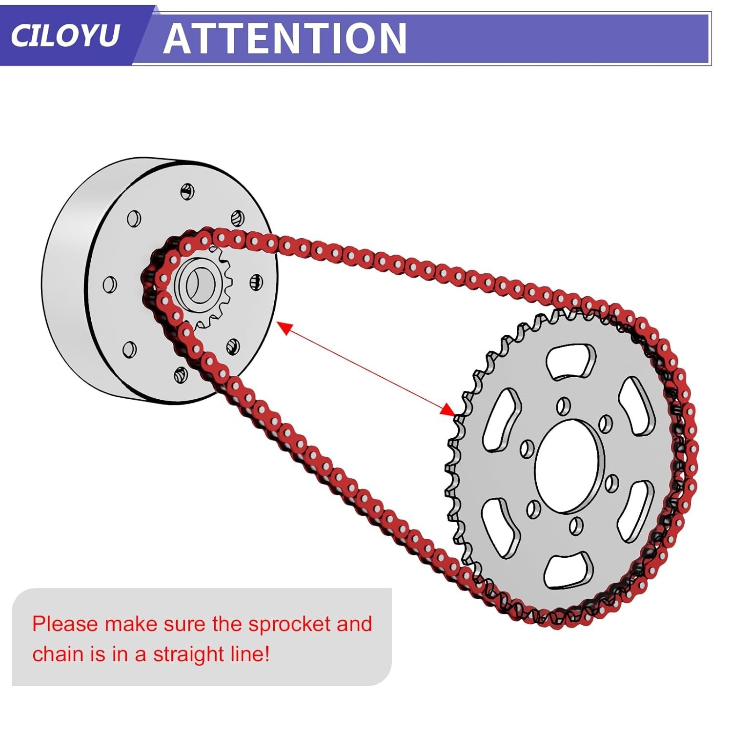 Mini Bike Chain 35 Links Alloy Steel Red Tensioner Compatible with Coleman