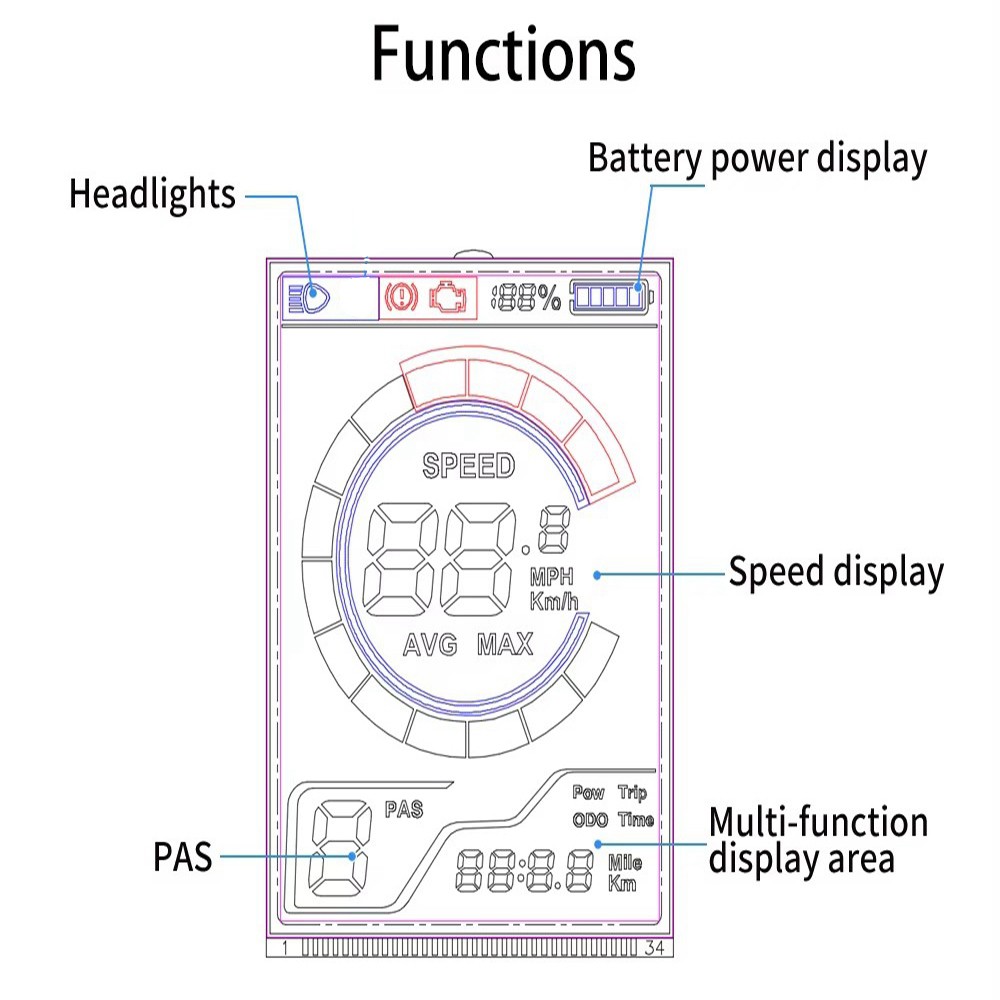 24V 36V 48V E-Bike Meter Electric Bicycle LCD Display Control Panel with WP Plug