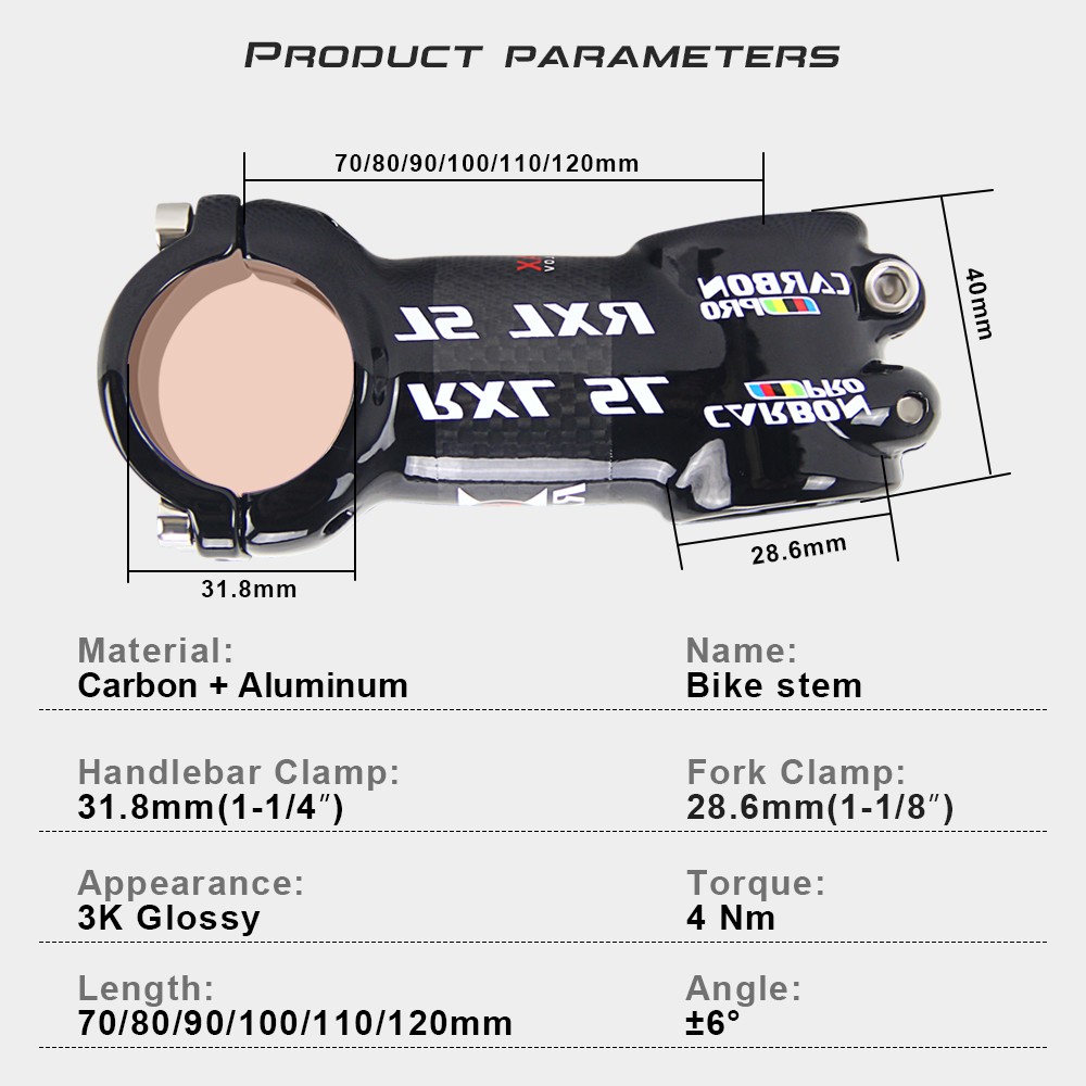 Carbon Bike Stem Handlebar Stems 6 Degree 31.8mm Aluminum Alloy 60-120 Bicycle