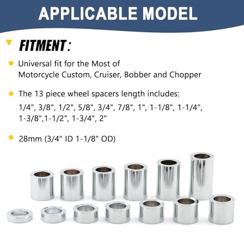 13 Pcs Wheel Axle Spacer Kit 3/4″ (0.75) ID 1-1/8″ I.D.3/4″-O.D.1-1/8″ Chrome
