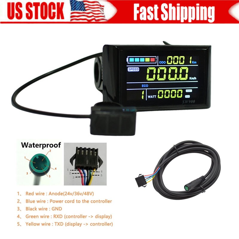 24V/36V/48V/60V E-Bike SW900 Colour Screen LCD Display Panel SM& Waterproof Plug