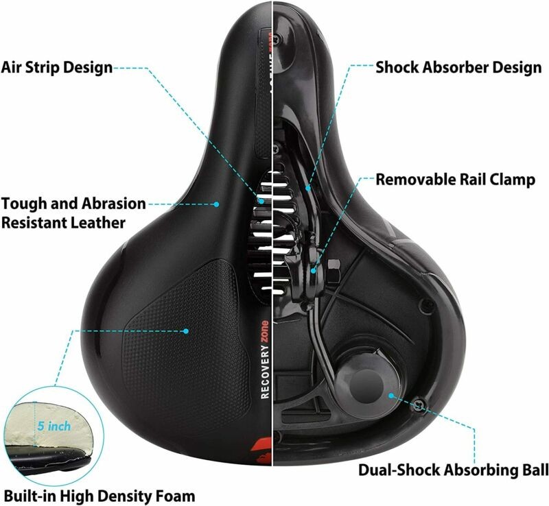 Comfort Bike Seat Cushion Soft Gel Extra Wide Big Bum Bicycle Saddle Pad Sporty