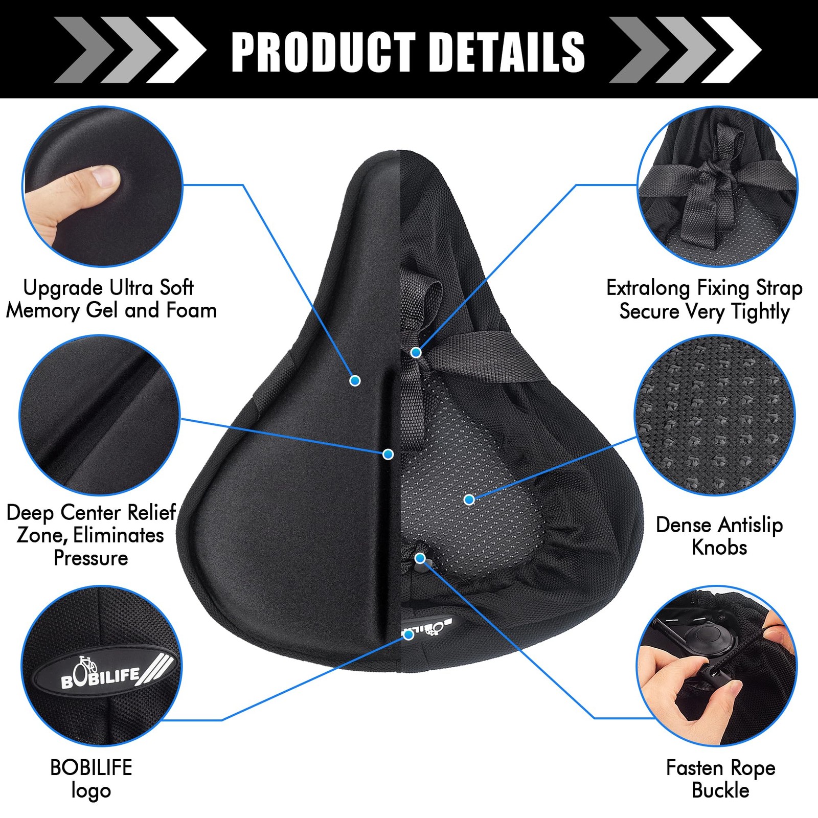 Thick & Wide Gel Bike Seat Cushion Cover Pad with Rainproof Cover – Comfortab…