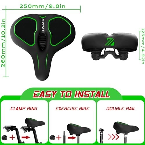 BUCKLOS Wide Bike Seat 9.8×10.2 In Leather Foam Waterproof Men Women Universal